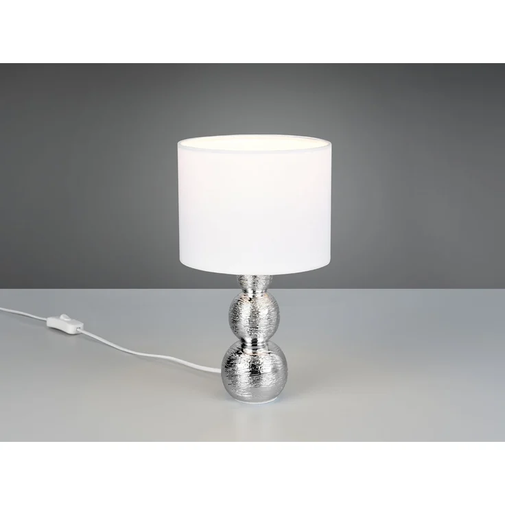 Tischleuchte LOVA mit Keramikfuß Silber & Stoffschirm Weiß, Höhe 29cm – Bild 3