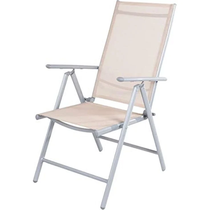 Alu Klappsessel 7- Positionen Gartenstuhl Gartenmöbel Liegesessel verstellbar Beige – Bild 1