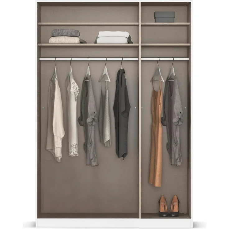 Rauch Möbel Alabama, Kleiderschrank, Garderobenschrank, 3-türig, Spiegel, Zubehör Basic, 2 Kleiderstangen, 4 Einlegeböden, Farbe Weiß/Eiche Artisan, Holz, Griff Grau metallic, 136 x 229 x 54 cm – Bild 6