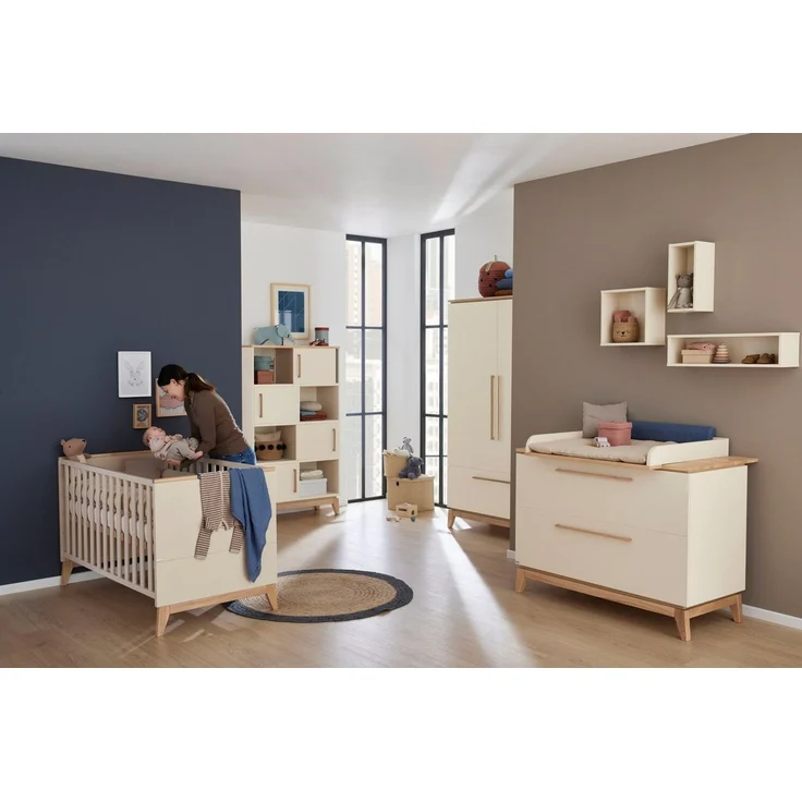 PAIDI Wickelaufsatz STIENE in Beige oder Grau, zur Erweiterung der Kommode, Wickelauflage mit Eiche Massivholz und gerundeten Kanten – Bild 2