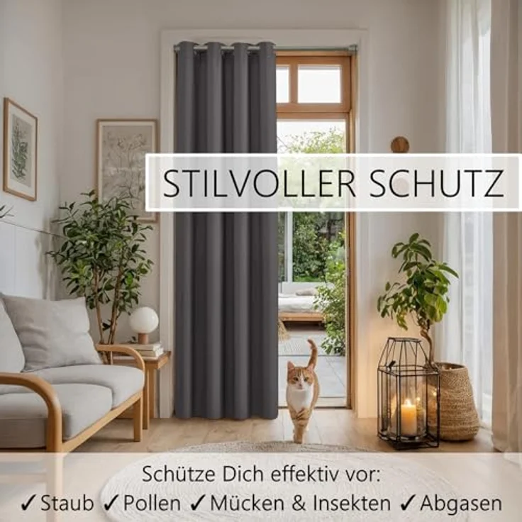 tinycurtains Türvorhang für alle gängigen Türgrößen, Thermovorhang (ohne Stange) Türgardine, Ösen (1 St), abdunkelnd, 100% Polyester, blickdicht grau Nebula 200x150cm Vorhang für Tür, Schrank & Fenster – Bild 9