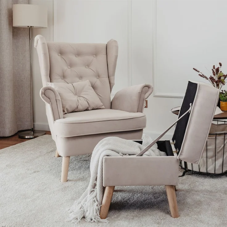 Sessel Ohrensessel ALISON inkl. Hocker in Stoff Trinity Beige – Bild 2