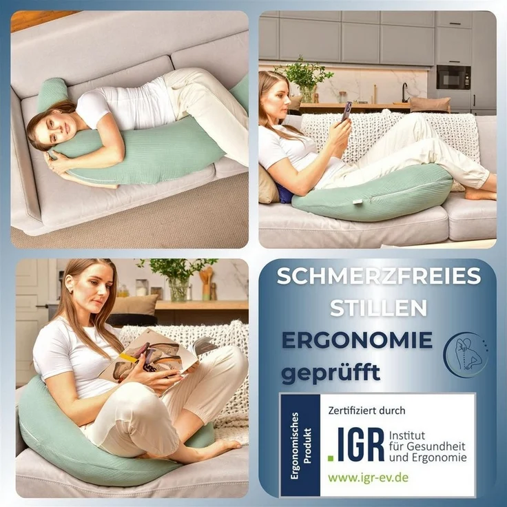 SEI Design Stillkissen Seitenschläferkissen XXL Babynest - Baby Erstausstattung Neugeborene, Schwangerschaftskissen 190x30 cm, Schwangerschaftskissen mit Bezug, Musselin Bezug 100% BIO Baumwolle, 100% Vegan – Bild 2