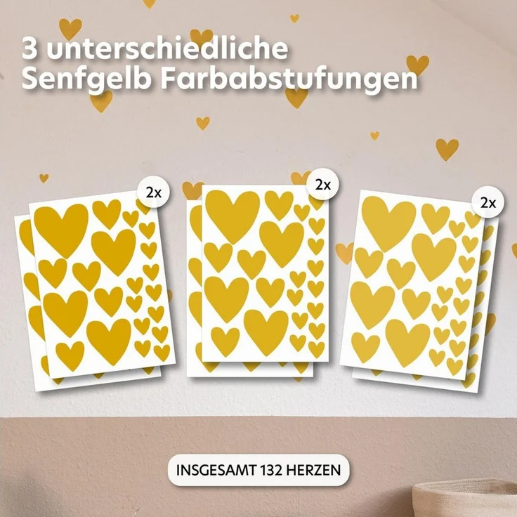 lilimaus Wandsticker Herzen / Punkte für Kinderzimmer - Wandtattoo selbstklebend (132 St), Stilvolle Wandtattoos für Baby- und Kinderzimmer, einfach ablösbar – Bild 1