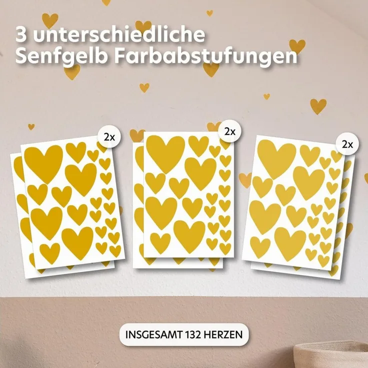 lilimaus Wandsticker Herzen / Punkte für Kinderzimmer - Wandtattoo selbstklebend (132 St), Stilvolle Wandtattoos für Baby- und Kinderzimmer, einfach ablösbar