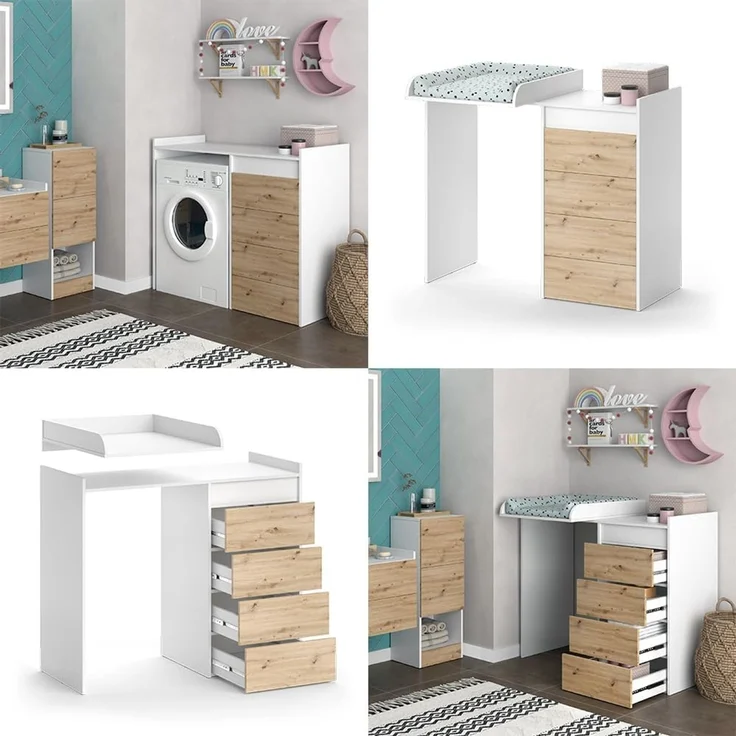 Waschmaschinenschrank Alf Weiß 116 x 98 cm mit 4 Schubladen Vicco – Bild 8