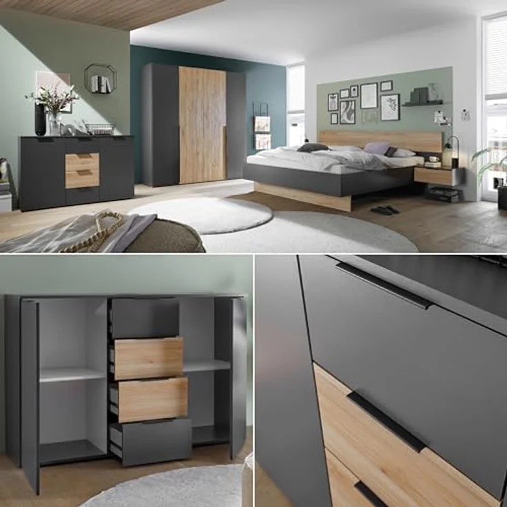 Stella Trading ASKA Kommode in Graphit, Mauvella Eiche Optik - Modernes Sideboard mit Schubladen für Ihr Schlafzimmer - 135 x 89 x 40 cm (B/H/T) – Bild 8