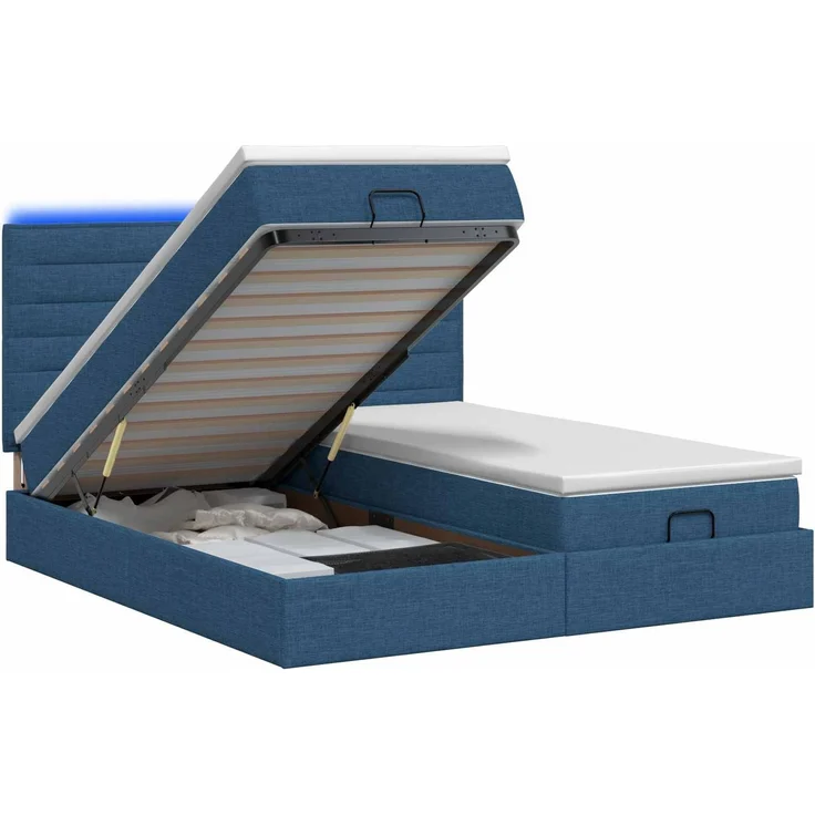 vidaXL Ottoman-Bett mit Matratze und LED Blau 180 x 200 cm Stoff 3458422 – Bild 2