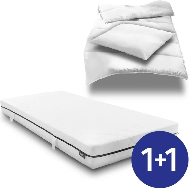 Taschenfederkernmatratze Sleezzz Superior 90 x 200 cm, Höhe 18 cm, Härtegrad H3 + CloudComfort Basic Mikrofaser Bettset 135 x 200 cm + 80 x 80 cm