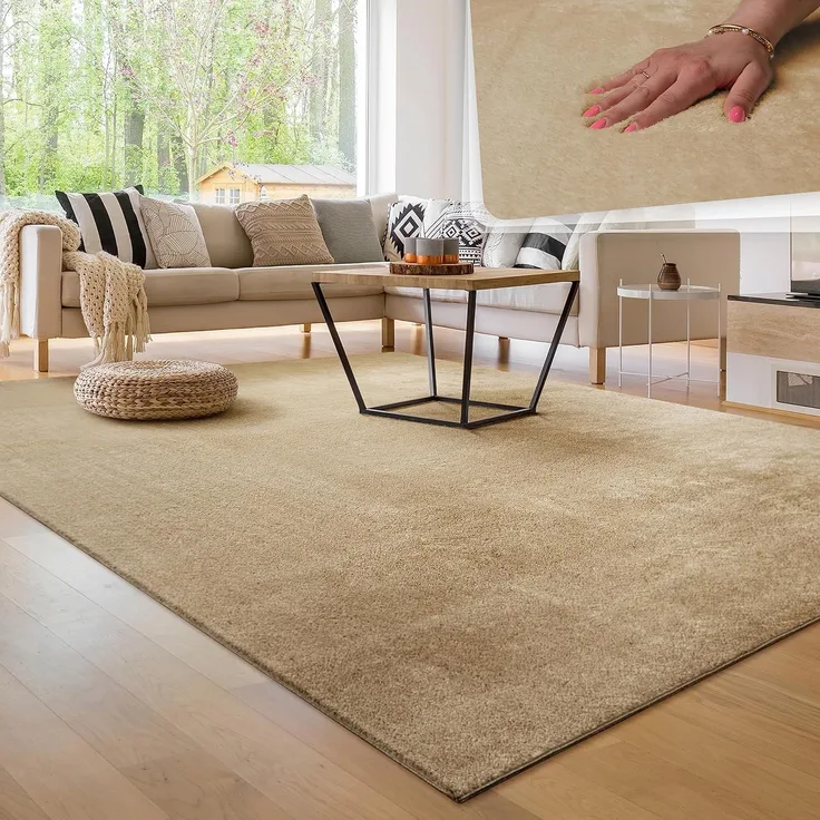 Paco Home Waschbarer Teppich Wohnzimmer Schlafzimmer Kurzflor rutschfest Flauschig Weich Moderne Einfarbige Muster, Grösse:240x340 cm, Farbe:Beige 2