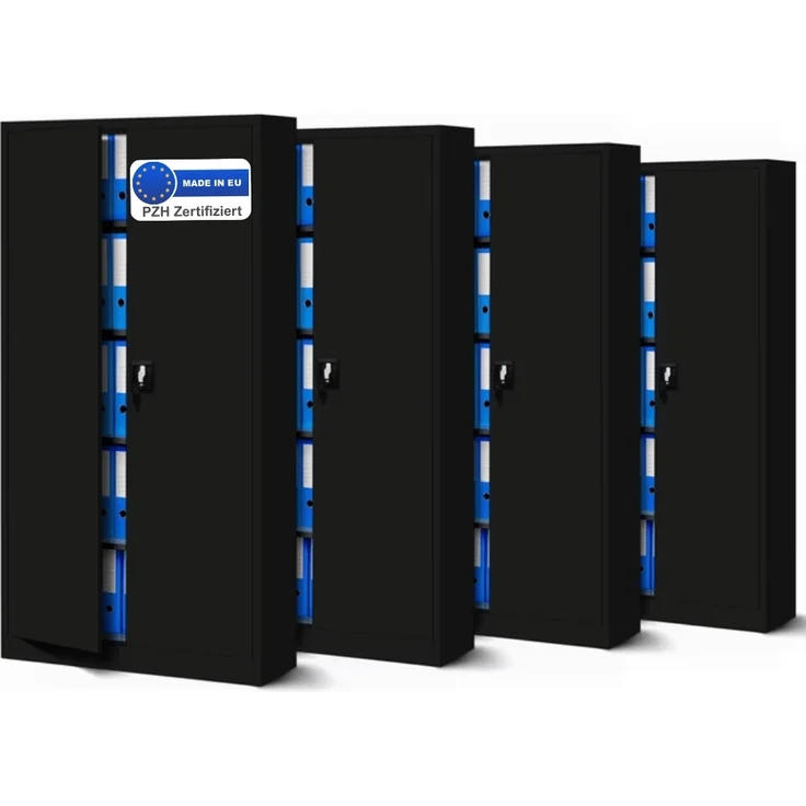 MegaDeal 4x Aktenschrank abschließbar KADO - 5 Ebenen verstellbar, Flügeltüren | Metallschrank Werkstatt Mehrzweckschrank Büroschrank aus Stahl Werkzeugschrank, 185x90x40cm Schwarz – Bild 1