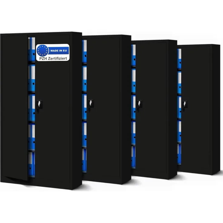 MegaDeal 4x Aktenschrank abschließbar KADO - 5 Ebenen verstellbar, Flügeltüren | Metallschrank Werkstatt Mehrzweckschrank Büroschrank aus Stahl Werkzeugschrank, 185x90x40cm Schwarz