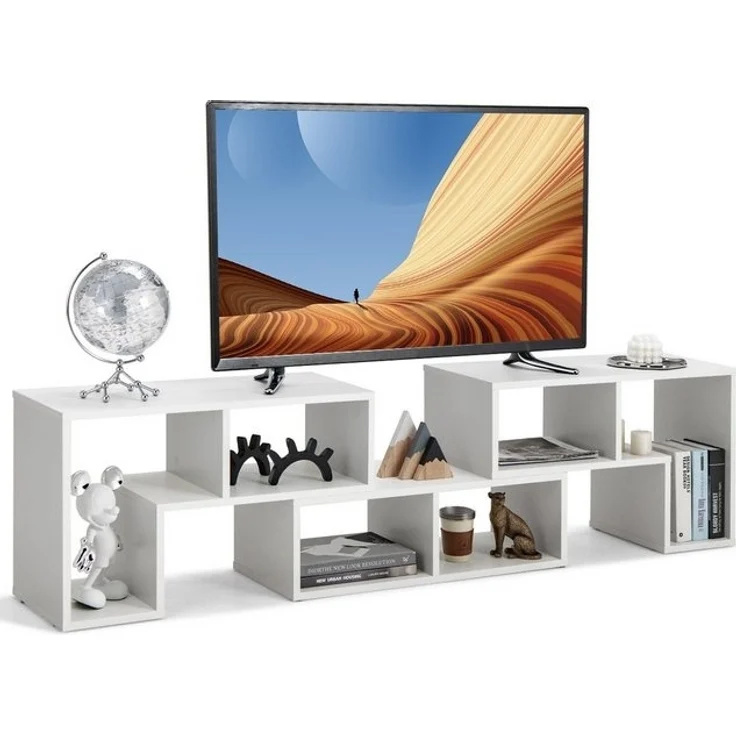 COSTWAY Fernsehschrank Holz 3-teilig, Frei Kombinierbar, Fernsehtisch für TVs bis zu 65", Eckregal Ausziehbar, TV Lowboard TV Schrank, Multifunktionaler Bücherregal, Aufbewahrungsregal (Wei?) – Bild 4