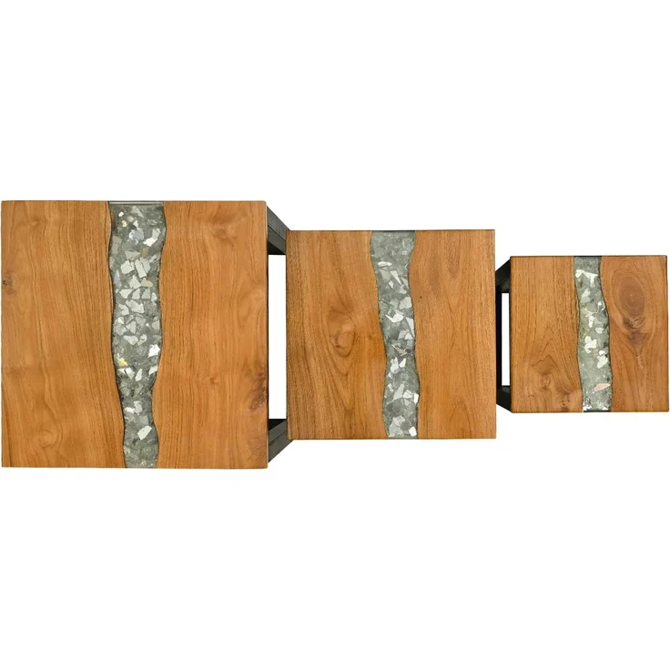 vidaXL Nestingtisch WEERT 3 stk. 39 x 39 x 71 cm Massives Teakholz 42015919 – Bild 5