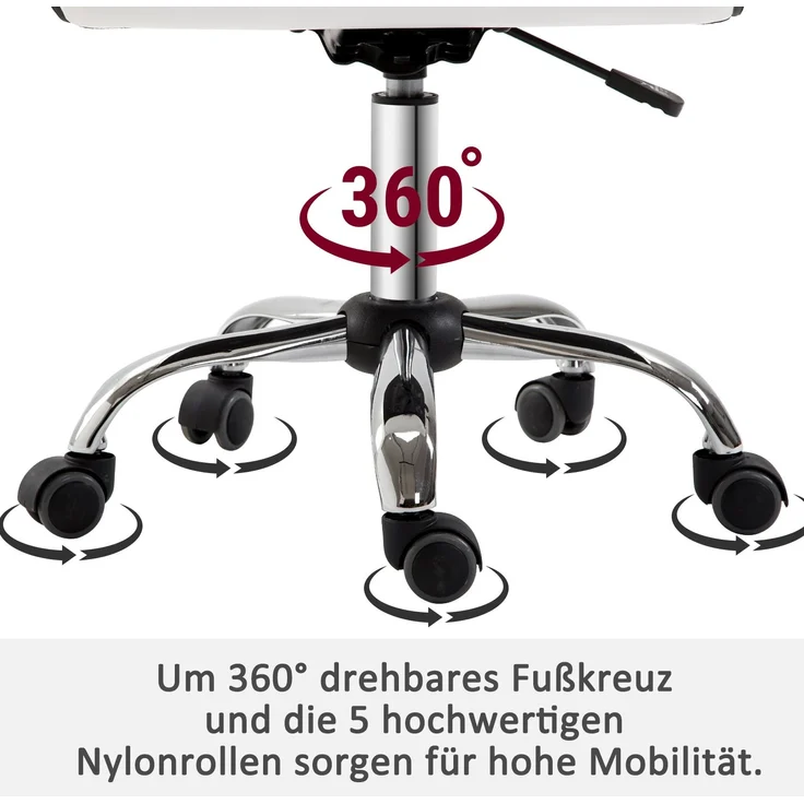 MELAYR, Höhenverstellbarer Salonstuhl mit Rückenlehne, Drehstuhl, Metall, Kunstleder, 48 x 52 x 78-90 cm, Weiß – Bild 6