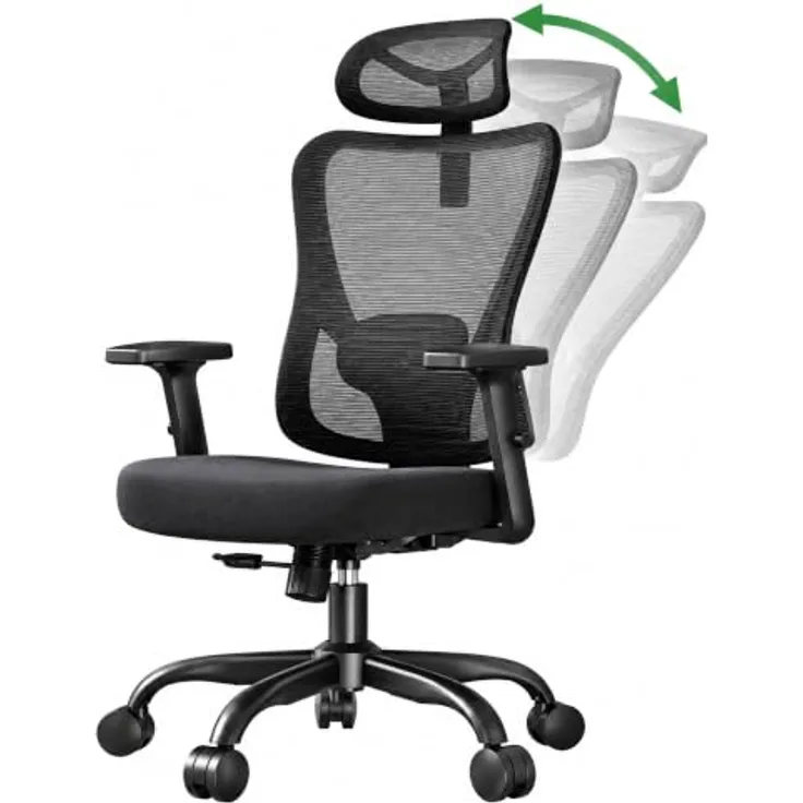 Marsail 2026 Neu Bürostuhl Ergonomisch, Neigung 130°, Netzrückenlehne | Schreibtischstuhl, 2-stufig verstellbare Kopf- & Lendenstütze, 8 cm Sitzkissen, Netzrücken, EN 1335-2, Schwarz Matt,150 kg