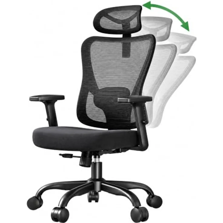 Marsail 2026 Neu Bürostuhl Ergonomisch, Neigung 130°, Netzrückenlehne | Schreibtischstuhl, 2-stufig verstellbare Kopf- & Lendenstütze, 8 cm Sitzkissen, Netzrücken, EN 1335-2, Schwarz Matt,150 kg – Bild 1