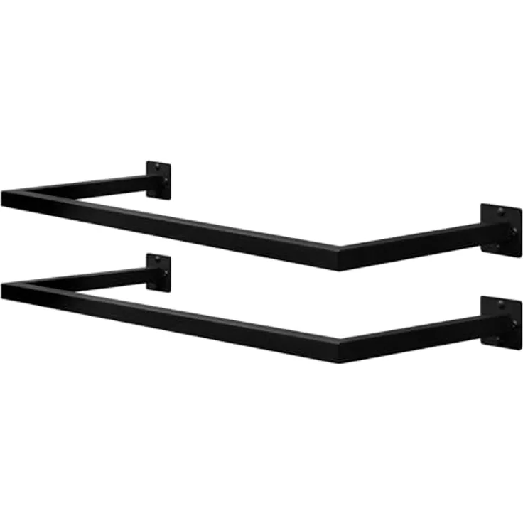 eSituro 2er Set Kleiderstange Wand Rechteck, Garderobenstange Wandmontage, aus Industrierohr, platzsparend, für Flur Küche Wohnzimmer Badezimmer, 50 kg belastbar, 94x6,5x30 cm, Schwarz