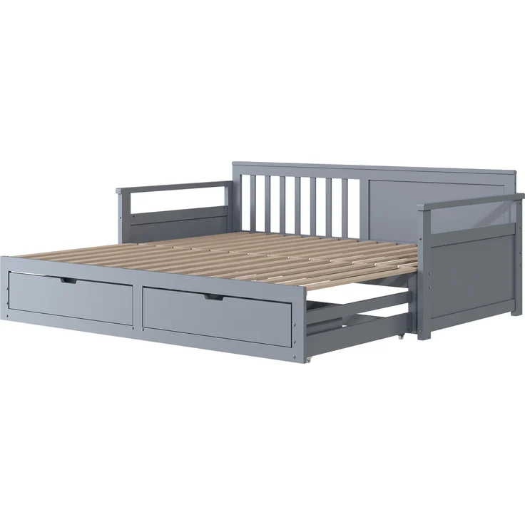 Tagesbett Grau Ausziehbar 90-180x190 Massivkiefer Schubladen Stauraum 200kg Tragkraft Gästebett Wohnzimmer Kompakt – Bild 2