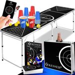 KESSER® Beer Pong Tisch Set mit Kartenspiel, 100 Becher & 6 Bälle, höhenverstellbar / klappbar, Aluminium schwarz, 61 x 244 x 76 cm