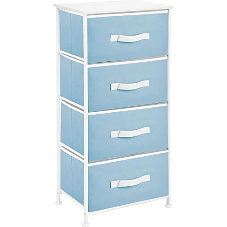 Kommode 4 Schubladen Stoffschrank Metallgestell hellblau/weiß 94cm mDesign – Bild 7