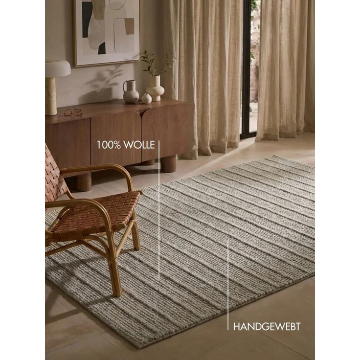 Ted Baker Wollteppich Parker, auch als Läufer, rechteckig, Höhe: 7 mm, Wolle, Natur, handgewebt, Wohnzimmer, Schlafzimmer, Boho, Skandi – Bild 3