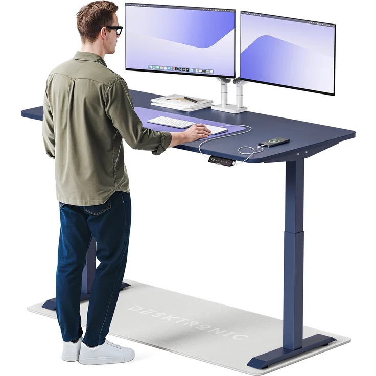 Desktronic HomeOne Elektrisch höhenverstellbarer Schreibtisch 160x80cm Blau/Blau mit Memory-Funktion, Anti-Kollisions Technologie, USB-A und USB-C-Ladeanschlüssen – Bild 1