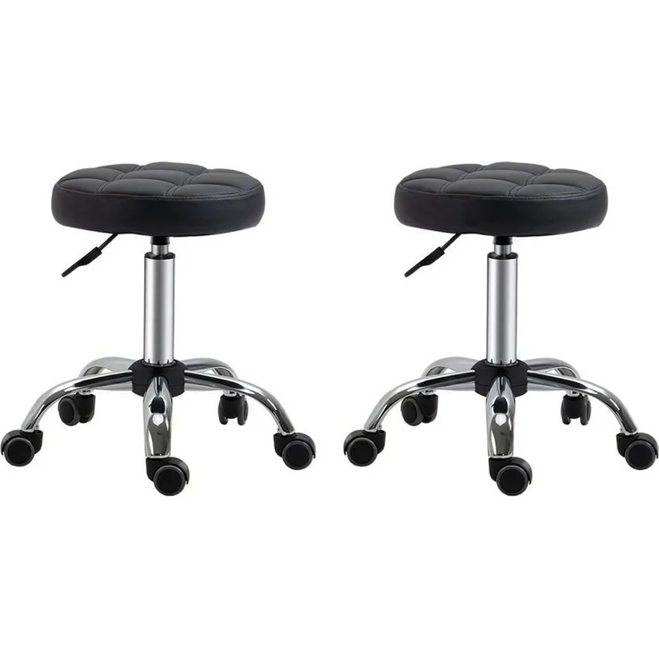 HOMCOM Rollsitz höhenverstellbarer Drehhocker mit Rädern (Arbeitshocker, 2 St, Rollhocker), Kunstleder Schwarz Ø35,5 x 48-63 cm