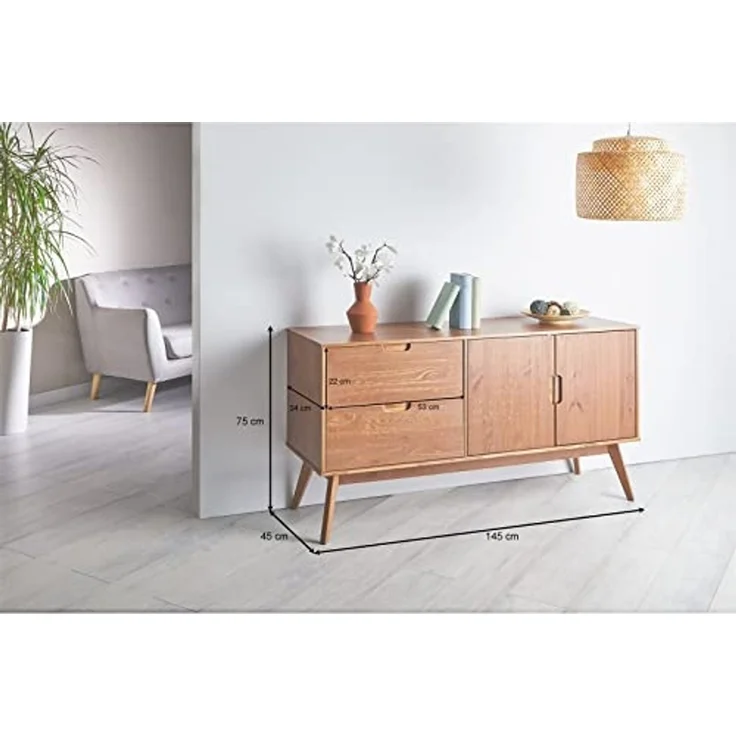 IDIMEX Sideboard TIVOLI, moderne Kommode mit 2 Türen und 2 Schubladen, Skandi kastenienfarben – Bild 3