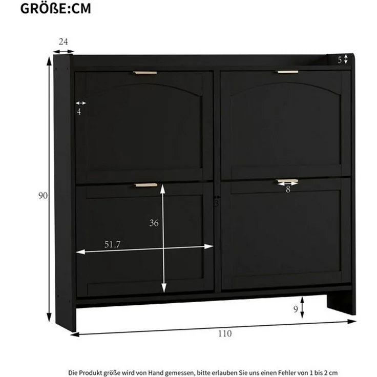 Merax Schuhschrank mit 4 Klappenfächern und Kippsicherung Schuhregal Schuhkipper Schuhkommode, B110/H90/T24cm – Bild 4