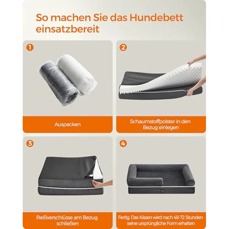 Feandrea Orthopädisches Hundebett, Hundekissen, Hundekorb, weiche Polsterung, Hundesofa, erhöhte Ränder, Bezug abnehmbar und waschbar, 91 x 71 x 20 cm, rutschfeste Unterseite, dunkelgrau PGW076G01 – Bild 10