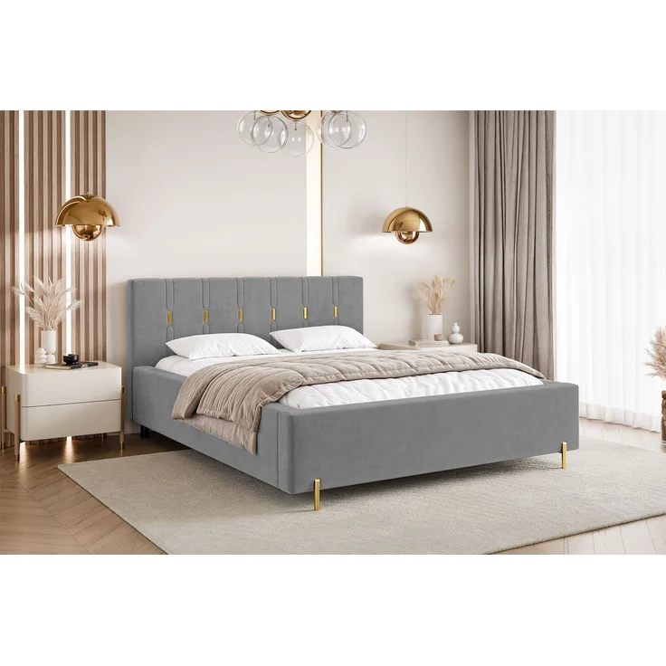 MEBLINI Polsterbett 180x200 ohne Lattenrost ohne Matratze – FABIO – Grau Samt – Doppelbett ohne Bettkasten - Stauraumbett - Kopfteil Bett ohne Stauraum – Bild 1