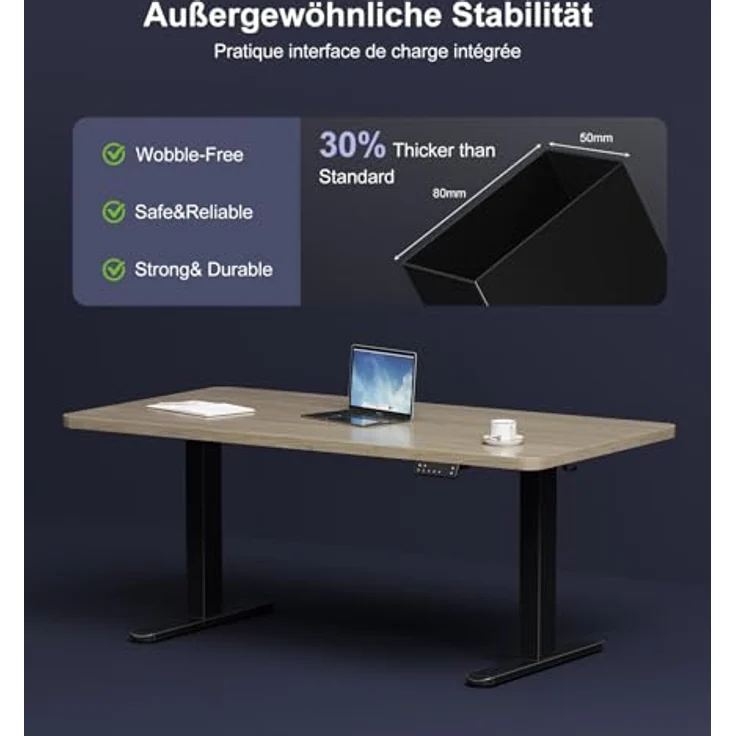 JUMMICO Höhenverstellbarer Schreibtisch Gestell mit 2 Starken Motoren, Type-C Aufladen und Kabelmanagement & Räder, 130kg Tragkraft, 4 Höhenspeicher, Elektrisch Tischgestell Höhenverstellbar, Schwarz – Bild 5