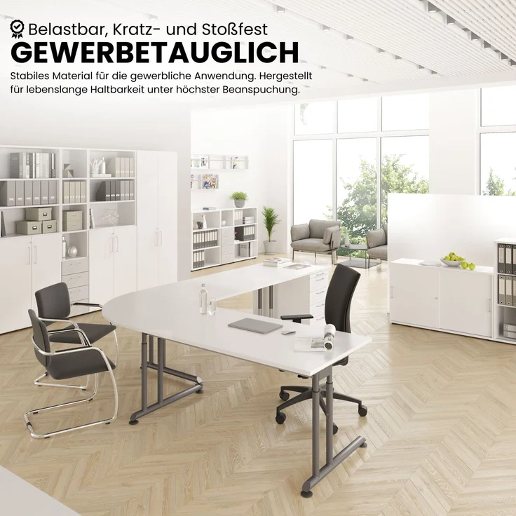 bümö höhenverstellbarer Schreibtisch Z-Serie 200x80 cm in grau, Gestell in Graphit - großer PC Tisch für's Büro manuell höhenverstellbar, Computertisch verstellbar, ZS-20-5-G – Bild 7