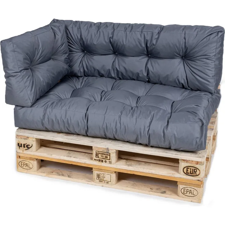 TexDeko® Garden Palettenkissen 120 x 80 x 18 cm wasserabweisend In- & Outdoor Premium Sitzkissen gesteppt Palettenauflage für Europaletten (3-TLG Set, Grau)