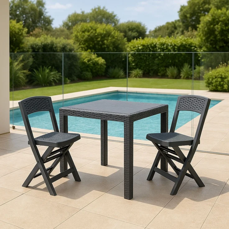 Dmora Outdoor Lounge Set Sanzeno, Outdoor oder Indoor Lounge Set, Quadratischer Tisch mit 2 Klappstühlen, Made in Italy, Anthrazit – Bild 2