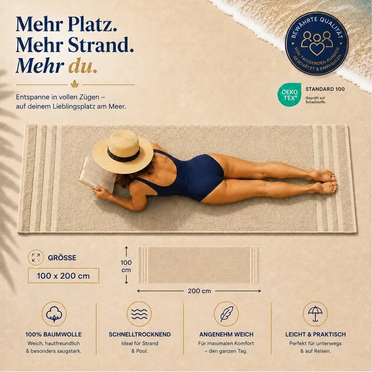 Komfortec Saunatuch 100x200 Extra Große XXL Premium Saunatuch, Unifarben (1-St), extra Große XXL, Schnelltrocknend, Frottee, Weich, Baumwolle – Bild 3