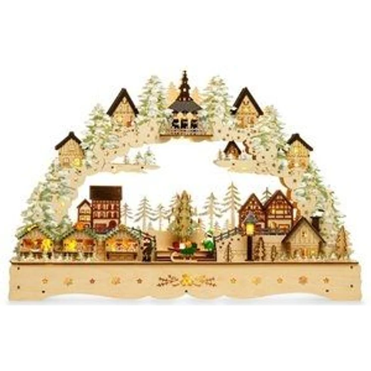 SIKORA Schwibbogen LB92 Weihnachtsdorf Seiffen mit LED Beleuchtung, Spieldose und motorbetriebenem Weihnachtsbaum B:58cm – Bild 6