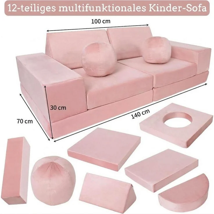 GarveeMore Kindersofa 12-teiliges,modulares Spielsofa für Kinder Förderung Kreativität, Ecksofa für Schlafzimmer- und Spielzimmermöbel zum Schlafen und Lesen – Bild 2