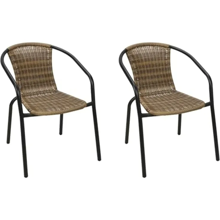 2 Stück Stabiler Polyrattan Bistrostuhl stapelbar Cappuccino / schwarz
