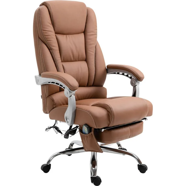 TPFLiving Bürostuhl Pacira, Hellbraun, Drehstuhl mit Massagefunktion und höhenverstellbarer Fußstütze, 68x127x64 cm