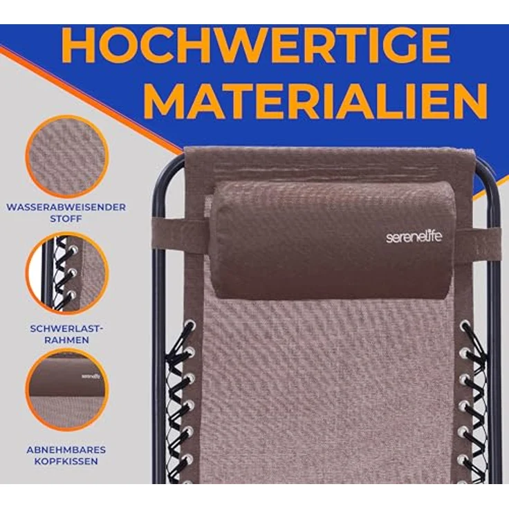 SereneLife 2er- Sonnenliege, Gartenliege, Liegestuhl- Klappbar, Relaxliege Verstellbar mit Seitentisch, Kopfkissen & Getränkehalter, Klappliege Wetterfest, bis 120KG, Ideal für Balkon, Strand & Pool – Bild 8