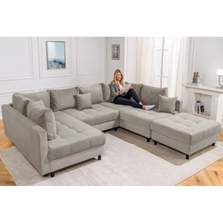 riess-ambiente Wohnlandschaft KENT 305cm greige / schwarz · inkl. Hocker · U-Form · XXL Couch, Einzelartikel 1 Teile, Ecksofa · Wohnzimmer · mit Federkern · Cord-Bezug · Modern Design – Bild 6