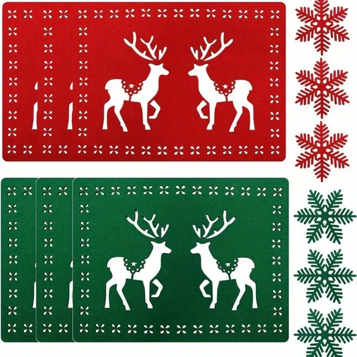 ABC Filz-Platzset- und Untersetzer-Set, Weihnachtsrentiere, 12-teilig