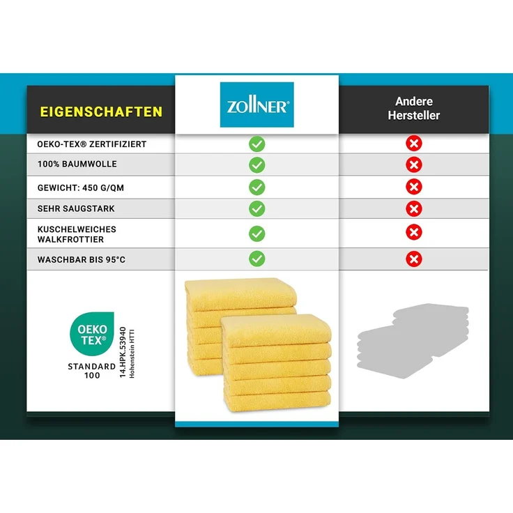 ZOLLNER 10er Set Handtücher, 100% Baumwolle, 50x100 cm, sonne – Bild 6