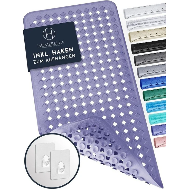 Homerella Badematte rutschfest Hautsensitiv 88x39cm, INKL. AUFHÄNGUNG, Antirutschmatte Badewanne BPA frei, Duschmatte schimmelresistent & maschinenwaschbar – Bild 1