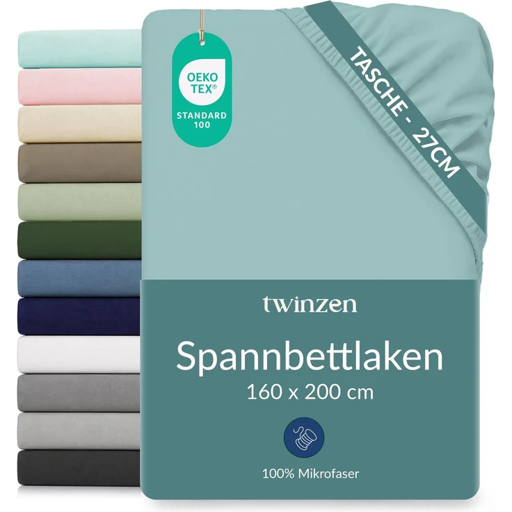 Twinzen Spannbettlaken Mikrofaser 160x200 Aqua Steghöhe 25 cm