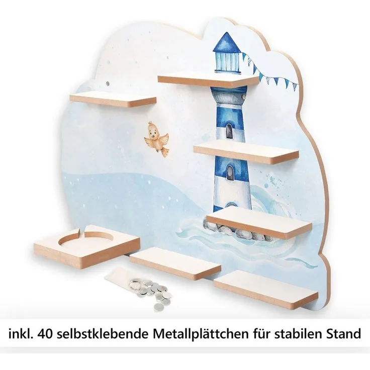 Kreative Feder Wandregal MUSIKBOX-REGAL Leuchtturm, für TONIE-BOX und TONIES inkl. 40 Metallplättchen