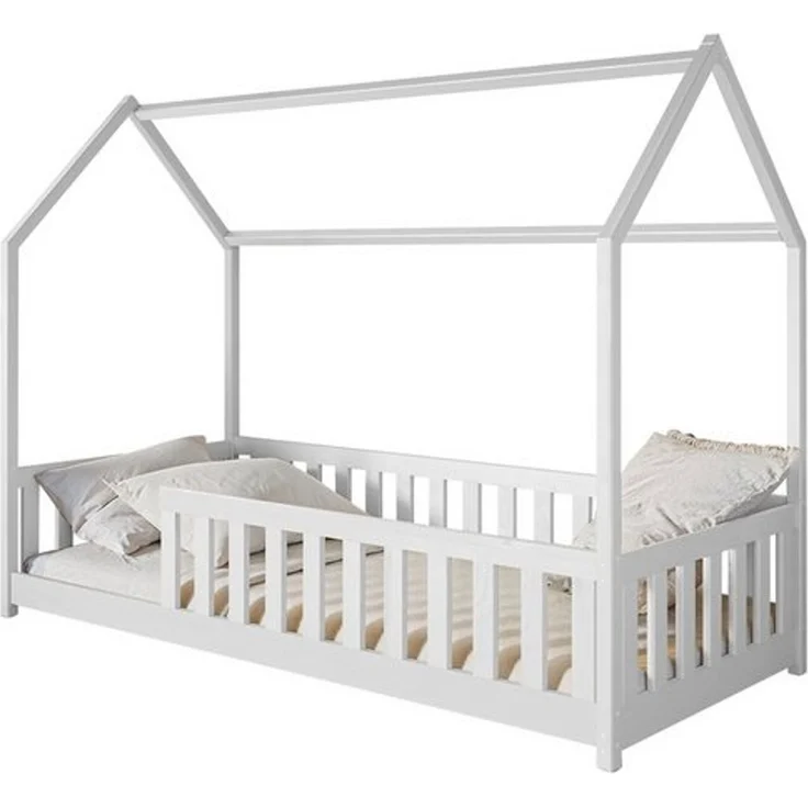 Kids Collective Hausbett Kinderbett 90x200 cm Bett mit Lattenrost Bed Kinder Jugendbett (Gitterbett Spielbett Holz massiv Junge Mädchen Montessori), Einzelbett optional mit Matratze, weiß 90x200 cm – Bild 4