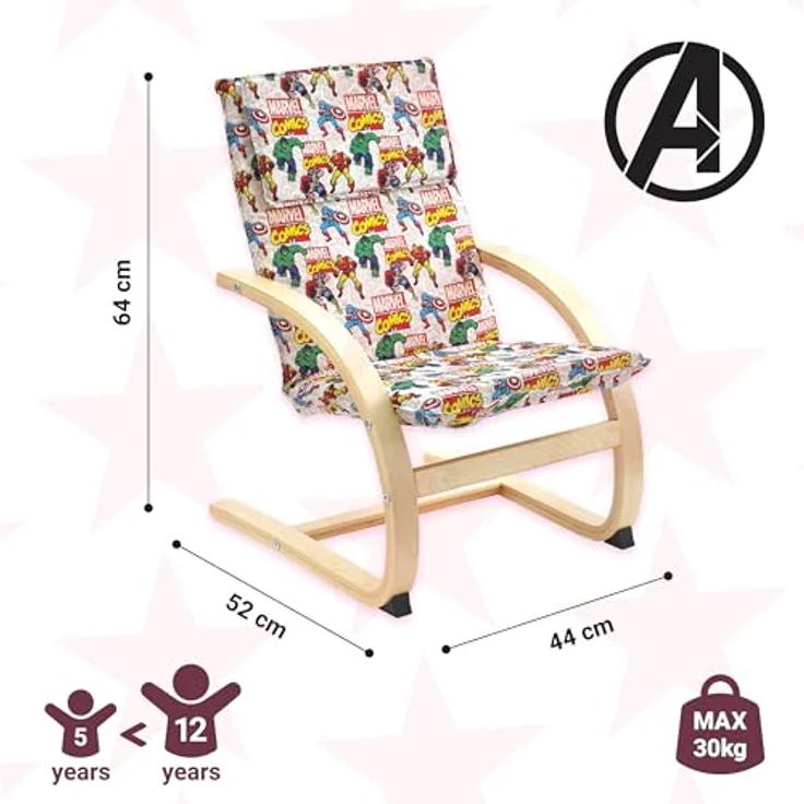 Marvel Avengers Kindersessel, Gestell aus natürlichem Birkenfurnier, trägt bis 30 kg, klein, mehrfarbig – Bild 4